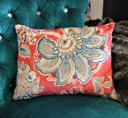 Sanderson - Shalimar Ruby/Teal Designer Cushion Cover Throw Pillow Batik Vintage Floral Print Luxury Super Soft Velvet