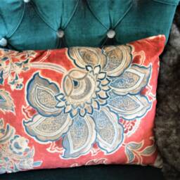 Sanderson - Shalimar Ruby/Teal Designer Cushion Cover Throw Pillow Batik Vintage Floral Print Luxury Super Soft Velvet - thumbnail 2