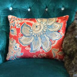 Sanderson - Shalimar Ruby/Teal Designer Cushion Cover Throw Pillow Batik Vintage Floral Print Luxury Super Soft Velvet - thumbnail 3