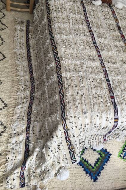 Moroccan Handira/Vintage Wedding Blanket/Sequinned Atlas Rug /Throw /Rug /Pure Wool With Sequins /173 X 270 cm 5.67 8.85 Ft - image 1