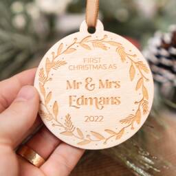 Personalised Married Christmas Ornament First As Mr & Mrs Bauble Newlwed 2024 Couples Gift - thumbnail 1