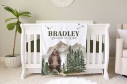 Woodland Bear Blanket, Personalized Baby Blanket Gift, Toddler Forest Decor, Birthday Born To Be Wild