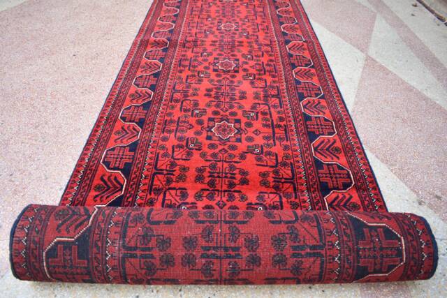 Handmade Wool Turkmen Runner Afghan Oriental Hallway Rug - 12.11 X 2.9 Ft - image 1