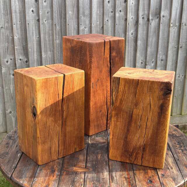 Oak & Hardwood Side Tables, Rustic Sculpture Display Plinth, Living Room Lamp Base, Speaker Stand, Large Timber Block, Up-Cycled Solid Wood - image 1