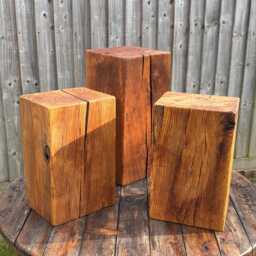 Oak & Hardwood Side Tables, Rustic Sculpture Display Plinth, Living Room Lamp Base, Speaker Stand, Large Timber Block, Up-Cycled Solid Wood - thumbnail 1