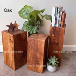 Oak & Hardwood Side Tables, Rustic Sculpture Display Plinth, Living Room Lamp Base, Speaker Stand, Large Timber Block, Up-Cycled Solid Wood - thumbnail 2