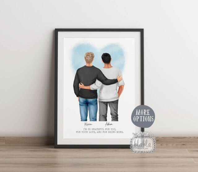 Personalised Gay Wedding Gift, Couple Print, Mr & Wall Art, Birthday Gift For Boyfriend, Christmas Gift Him - image 1