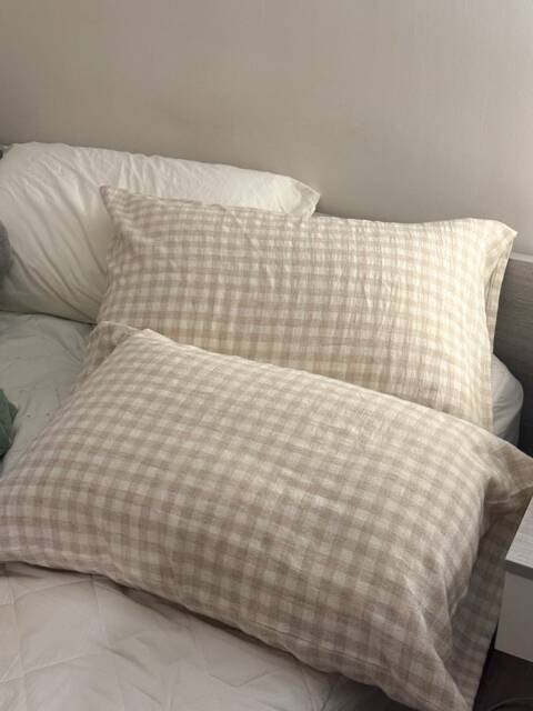 Plaid Linen Blend Pillow Case Neutral Farmhouse Bedding - image 1