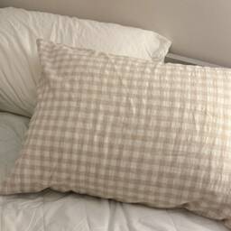 Plaid Linen Blend Pillow Case Neutral Farmhouse Bedding - thumbnail 2