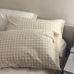 Plaid Linen Blend Pillow Case Neutral Farmhouse Bedding - thumbnail 3