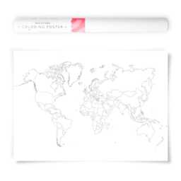 World Map Wall Art, Travel Of The World, Large Poster, Black & White Coloring Political Poster - thumbnail 1