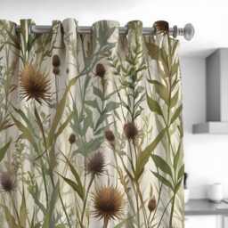 Earthy Thistle Curtains, Neutral Leaf Pattern Drapes, Custom Length Window Panels For Natural Living Room Style - thumbnail 2