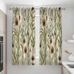 Earthy Thistle Curtains, Neutral Leaf Pattern Drapes, Custom Length Window Panels For Natural Living Room Style - thumbnail 3
