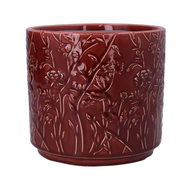 Burgundy Colour Plant Pot X1 - Trailing Blooms Pattern Floral Ceramic Planter Houseplant Cover Flower