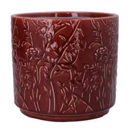 Burgundy Colour Plant Pot X1 - Trailing Blooms Pattern Floral Ceramic Planter Houseplant Cover Flower - thumbnail 2