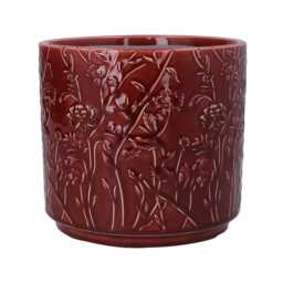 Burgundy Colour Plant Pot X1 - Trailing Blooms Pattern Floral Ceramic Planter Houseplant Cover Flower - thumbnail 1