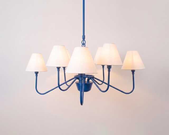 Modern Blue 8 Light Chandelier With White Fabric Shades - Contemporary Ceiling Pendant For Dining Room & Living - image 1