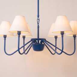 Modern Blue 8 Light Chandelier With White Fabric Shades - Contemporary Ceiling Pendant For Dining Room & Living - thumbnail 4