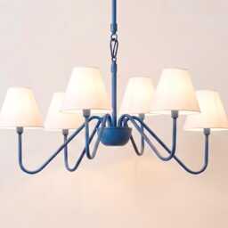 Modern Blue 8 Light Chandelier With White Fabric Shades - Contemporary Ceiling Pendant For Dining Room & Living - thumbnail 3