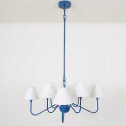 Modern Blue 8 Light Chandelier With White Fabric Shades - Contemporary Ceiling Pendant For Dining Room & Living - thumbnail 2