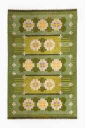 Handmade Swedish Kilim Rug Custom Scandinavian Wool Rug, Boho Minimalist Green Decor Bedroom Carpet - thumbnail 1