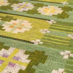 Handmade Swedish Kilim Rug Custom Scandinavian Wool Rug, Boho Minimalist Green Decor Bedroom Carpet - thumbnail 3