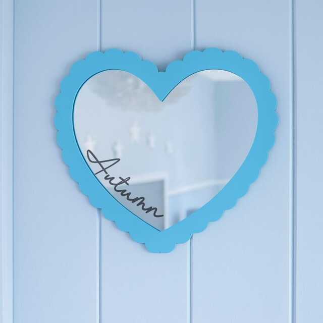 Personalized Heart Shape Acrylic Mirror Custom Name, Pastel Colours Scalloped Edge With 30cm - image 1