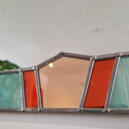 Art Deco Large Mirror Stained Glass Style Leaded 61x91cm 2x3Ft. Seashell Green, Orange & Peach - thumbnail 3