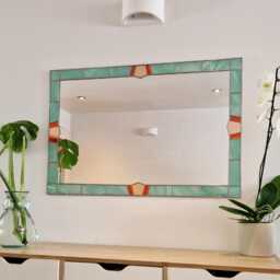 Art Deco Large Mirror Stained Glass Style Leaded 61x91cm 2x3Ft. Seashell Green, Orange & Peach - thumbnail 1