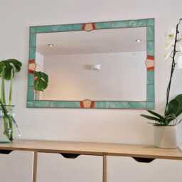 Art Deco Large Mirror Stained Glass Style Leaded 61x91cm 2x3Ft. Seashell Green, Orange & Peach - thumbnail 2