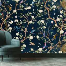 Vintage Chinoiserie Flowers Birds On Pastel Aged Gift Art Print Photomural Wallpaper Mural Easy-Install Removeable Peel & Stick Wall Decal - thumbnail 3