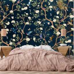 Vintage Chinoiserie Flowers Birds On Pastel Aged Gift Art Print Photomural Wallpaper Mural Easy-Install Removeable Peel & Stick Wall Decal - thumbnail 2