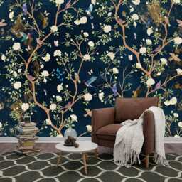 Vintage Chinoiserie Flowers Birds On Pastel Aged Gift Art Print Photomural Wallpaper Mural Easy-Install Removeable Peel & Stick Wall Decal - thumbnail 1