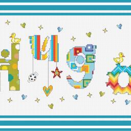 Complete Kit // Name Sampler Boy //Child// Kid Baby Birth Announcement Personalized Cross Stitch Nameplate - thumbnail 2