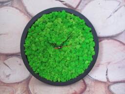 Wooden Clock With Preserved Moss , Eco Friendly Wall Clock, Modern Botanical Home Decor - thumbnail 1