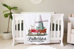 Farm Blanket, Personalized Baby Gift, Toddler Nursery Decor, Birthday Farmhouse Theme Adventures Await - thumbnail 1