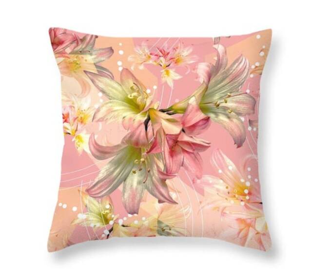 Velvet Pillow Pink Lillies Blush, Throw Pillow, Velveteen Boho, Flowers, 18X18In Or 22 X 22In, Decorative Cushion Bed - image 1