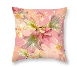 Velvet Pillow Pink Lillies Blush, Throw Pillow, Velveteen Boho, Flowers, 18X18In Or 22 X 22In, Decorative Cushion Bed