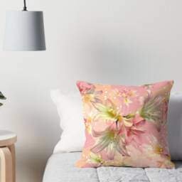 Velvet Pillow Pink Lillies Blush, Throw Pillow, Velveteen Boho, Flowers, 18X18In Or 22 X 22In, Decorative Cushion Bed - thumbnail 4