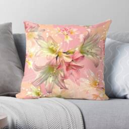 Velvet Pillow Pink Lillies Blush, Throw Pillow, Velveteen Boho, Flowers, 18X18In Or 22 X 22In, Decorative Cushion Bed - thumbnail 3