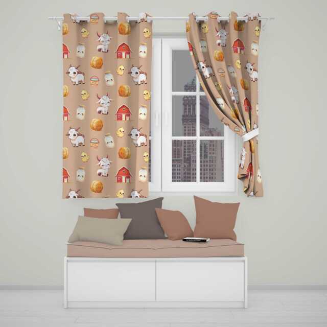 Cute Baby Goat Barn Hay Milk Chick Farm Peach Seamless Pattern Readymade Eyelet Ring Top Thermal 100% Blackout Curtains - image 1