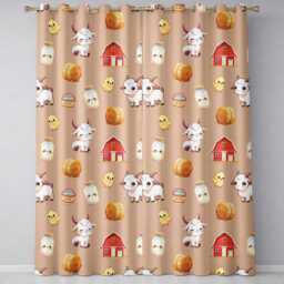 Cute Baby Goat Barn Hay Milk Chick Farm Peach Seamless Pattern Readymade Eyelet Ring Top Thermal 100% Blackout Curtains - thumbnail 2