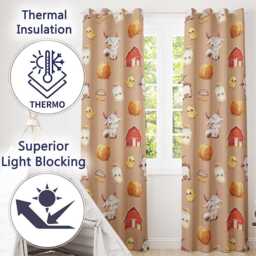 Cute Baby Goat Barn Hay Milk Chick Farm Peach Seamless Pattern Readymade Eyelet Ring Top Thermal 100% Blackout Curtains - thumbnail 3