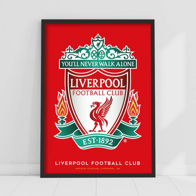 Liverpool Fc Print - Crest Red Background Poster Lfc Football Art - image 1