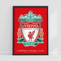 Liverpool Fc Print - Crest Red Background Poster Lfc Football Art - thumbnail 1