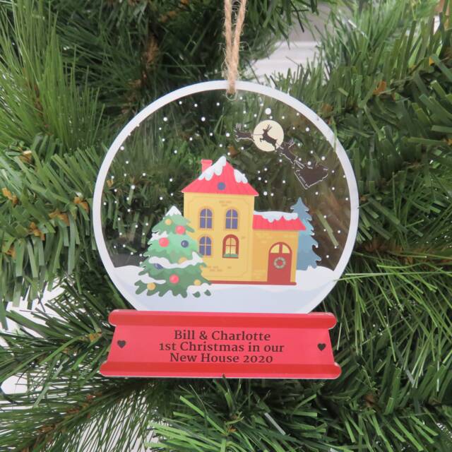 1st Christmas New House Snow Globe Decoration Printed Acrylic Bauble Home Keepsake Personalised Owner