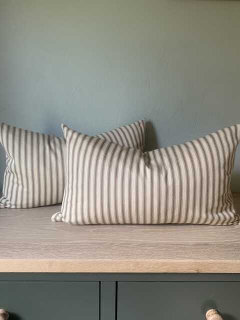 2 Quality Cotton Ticking Stripe Lumbar Cushions - 30cm X 50cm Luxury Feather Inserts Included 3 Colours Available Handmade in The UK - image 1