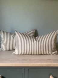 2 Quality Cotton Ticking Stripe Lumbar Cushions - 30cm X 50cm Luxury Feather Inserts Included 3 Colours Available Handmade in The UK