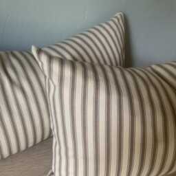 2 Quality Cotton Ticking Stripe Lumbar Cushions - 30cm X 50cm Luxury Feather Inserts Included 3 Colours Available Handmade in The UK - thumbnail 2