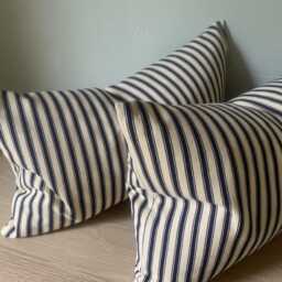 2 Quality Cotton Ticking Stripe Lumbar Cushions - 30cm X 50cm Luxury Feather Inserts Included 3 Colours Available Handmade in The UK - thumbnail 4